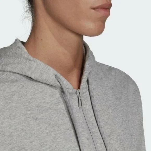 Adidas Must Haves Stacked Logo Hoodie Women’s Full Zip Sweatshirt Gray Hoody - Picture 7 of 9